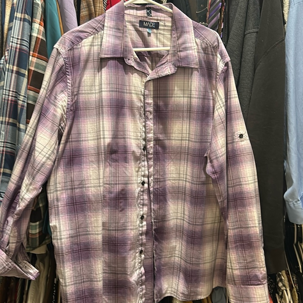 Long sleeve XL purple with plaid design shirt for sale